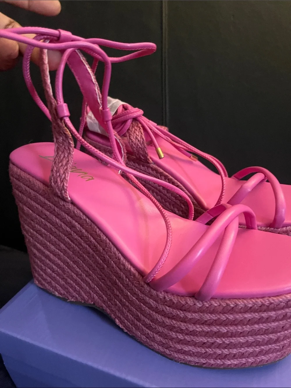 LILIBabes Women’s Pink Lace-Up Platform/Wedge Woven Wedge Sandals Sz 7 NWB